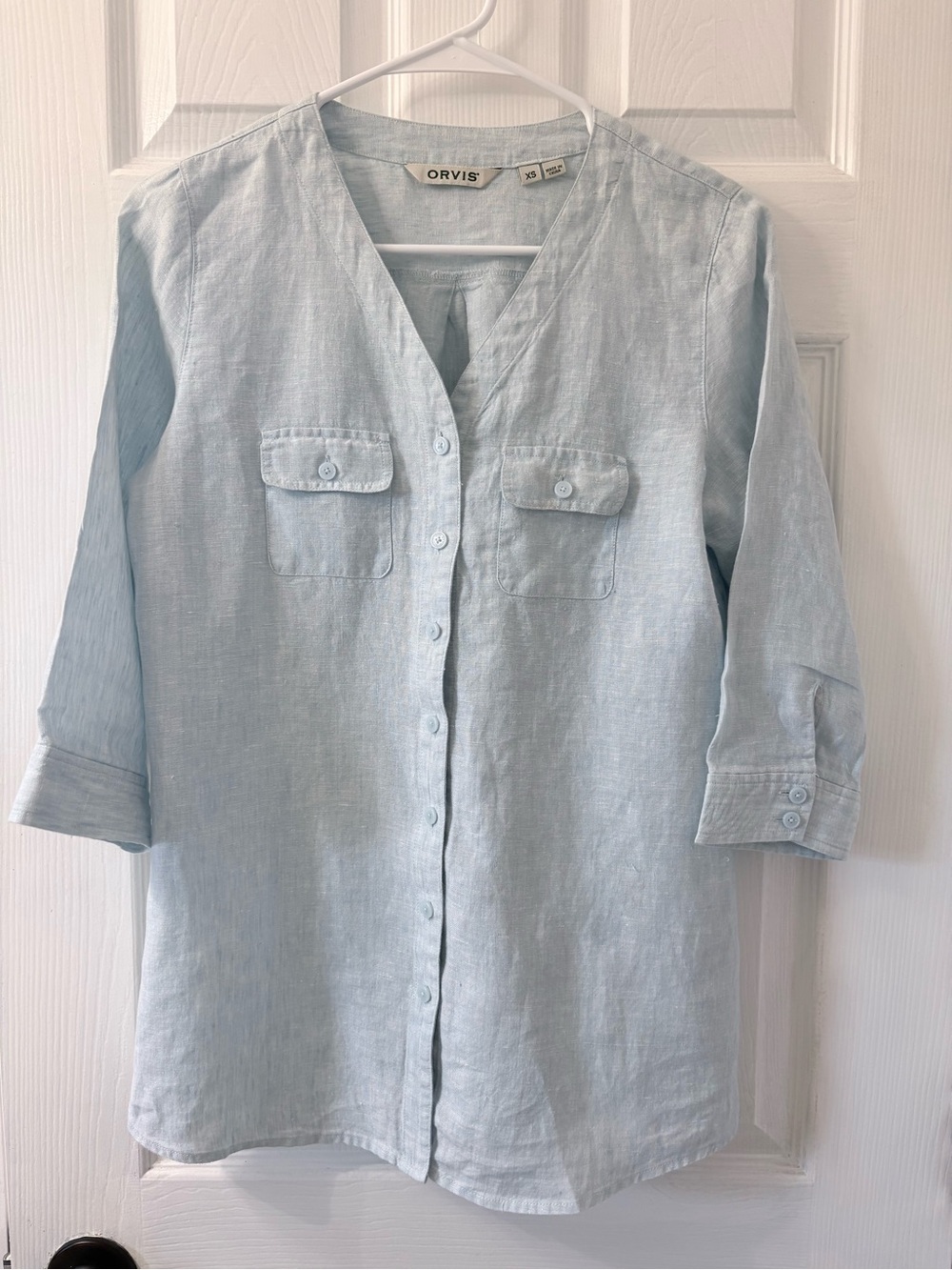 Orvis Pale Blue Linen Button-Front Tunic